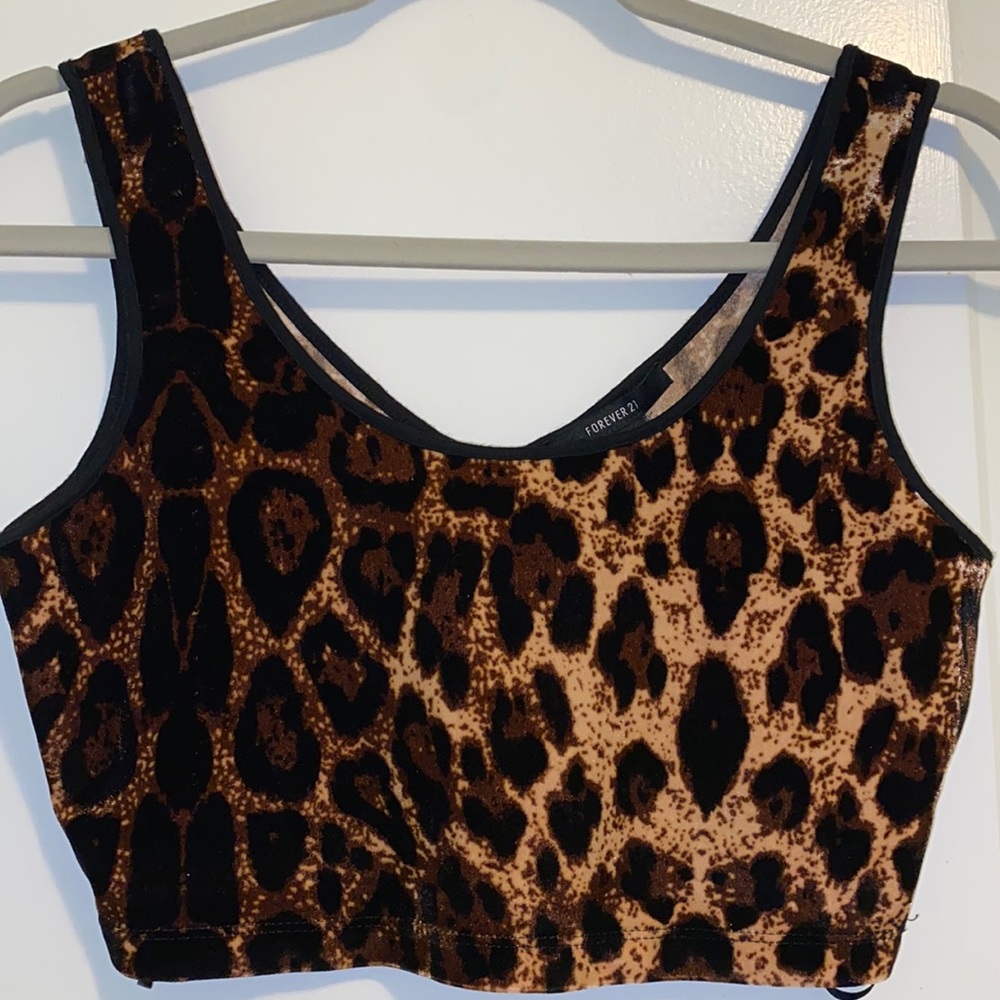 Forever 21 velvet animal print crop top.